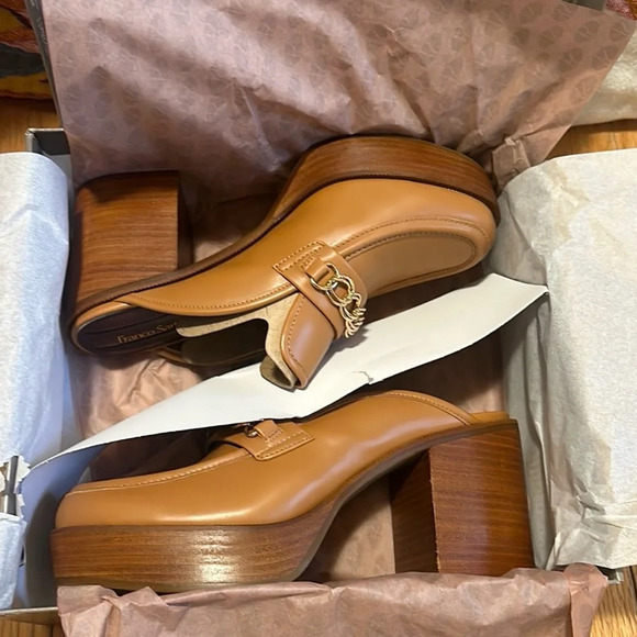 NEW Franco Sarto Tan Katra Clog Block Heel Slip On Platform Mule Size 10 - Picture 2 of 11